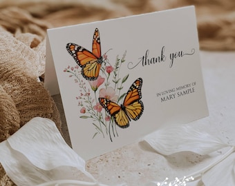 Monarch Butterfly Wildflower Sympathy Thank You Notes: Bereavement Cards (Set of 12)