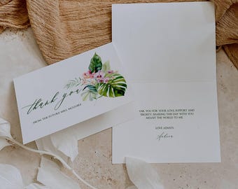 Tropical Floral Thank You Cards: Orchids and Plumeria, Personalized Set of 12 with Envelopes