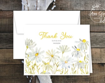 Daisy Watercolor Print Thank You Note Cards with Envelopes. Wedding, Bridal Shower, Gardener Gift. Free Personalization. Set of 12 or More.