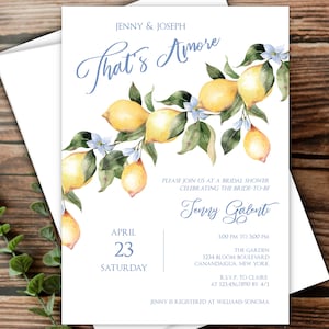 That's Amore Mediterranean Inspired Lemon Bridal Shower Invitations w/Envelopes, Tuscany, Amalfi Coast, Printed & Shipped