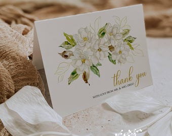 Magnolia Flower Thank You Notes: Personalized Stationery (Set of 12 with Envelopes)
