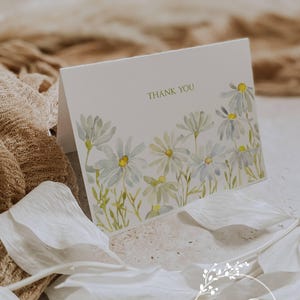 Notas de agradecimiento de margaritas: papelería con estampado de acuarela, juego de 12 con sobres