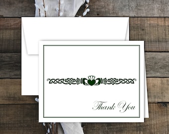 Claddagh Thank You Note Cards with Envelopes. Irish. Claddagh. Celtic. Shamrocks. Celtic Knot. Free Personalization. Set of 12 or More.