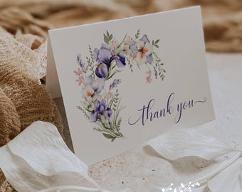 Purple Iris Thank You Cards: Spring Note Cards (Personalized Set of 12)