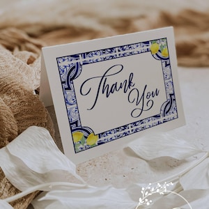 Lemon Tile Thank You Cards: Mediterranean Bridal Shower Notes (Set of 12)
