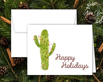 Cactus with Christmas Lights Christmas Cards, Country, Western, Rodeo, Arizona Christmas, Cactus, Set of 12 with Envelopes