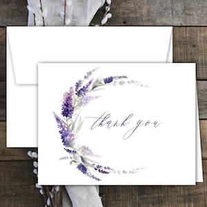 Lavender Watercolor Print Thank You Notes with Envelopes. Purple. Wildflowers. Country Beautiful. Free Personalization. Set of 12 or More.