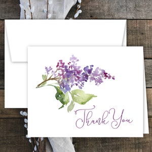 Lilac Watercolor Print Thank You Notes or Generic Notes with Envelopes. Purple, Lilac, Spring, Blooms. Shipped to You! Set of 12 or More.