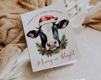 Holstein Cow Christmas Cards: Santa Hat Farm Holiday Notes (Set of 12)