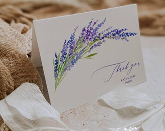 Lavender Wedding Thank You Cards: Personalized Floral Note Set (12 with envelopes)
