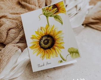 Sunflower Thank You Cards: Personalized Set of 12 with Envelopes