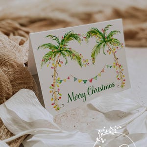 Tropical Christmas Cards: Palm Tree with Lights, Coastal Holiday Set