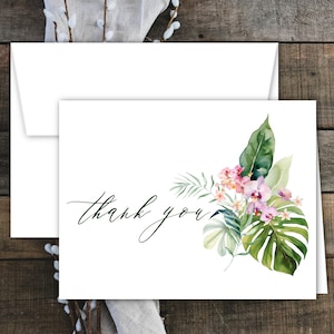 Tropical Hawaiian Flowers Thank You Note Cards with Envelopes | Orchids Plumeria | Blank Inside | Free Personalization. Set of 12 or More