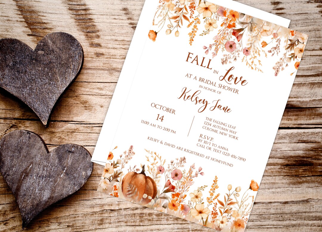 Fall Bridal Shower Invitations W/envelopes Fall in Love Fall Etsy