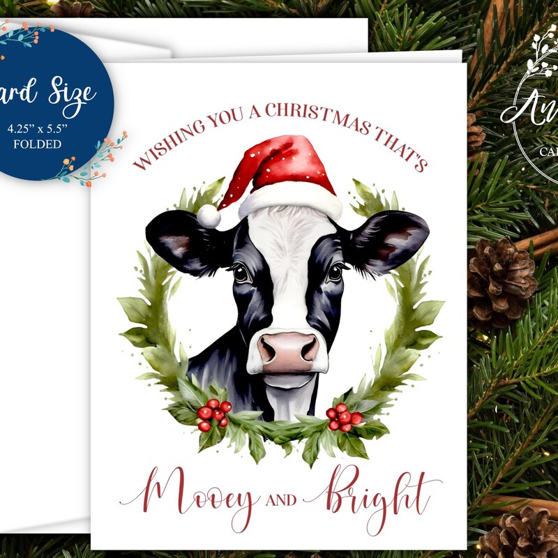 Cow Christmas Card - Etsy