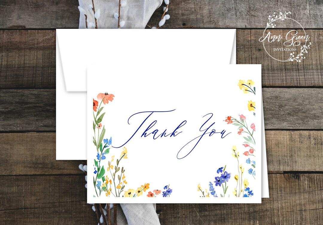 Wildflower Watercolor Print Thank You Note Cards W/envelopes. Baby ...