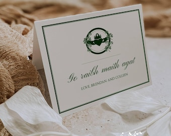 Irish Wedding Thank You Notes: Personalized Claddagh Cards, Set of 12 with Envelopes