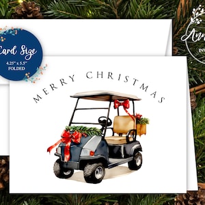 Golf Christmas Cards, Christmas Golf Cart, Golfer Christmas Card, Golf Cart Covered in Pine & Red Ribbons, Florida, Set of 12 with Envelopes