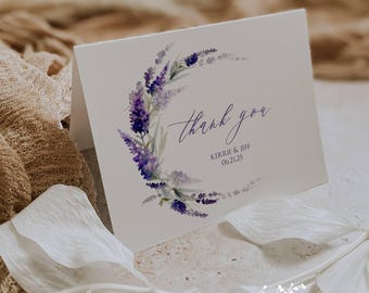 Lavender Arch Wedding Thank You Notes: Personalized Set of 12 with Envelopes