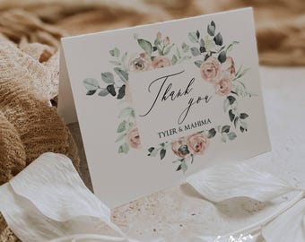 Dusty Rose Wedding Thank You Cards: Custom Floral Cards (Set of 12 with Envelopes)