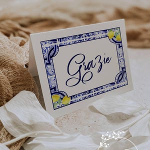 Lemon Bridal Shower Thank You Notes: Italian Blue Tile, Set of 12 with Envelopes