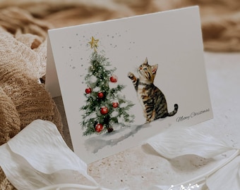 Cat Christmas Cards: Mischievous Kitten Holiday Note Card Set, Set of 12 with Envelopes