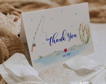 Fishing Bridal Shower or Wedding Thank You Notes: Personalized Set of 12 with Envelopes