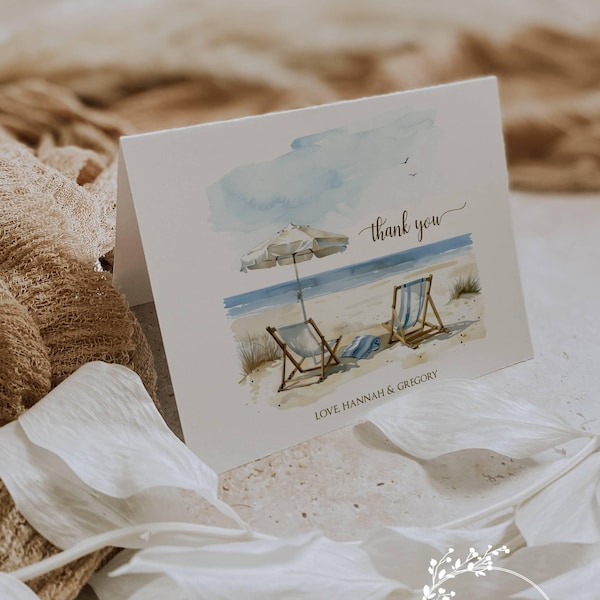 Personalized Beach Thank You Cards: Set of 12 with Envelopes