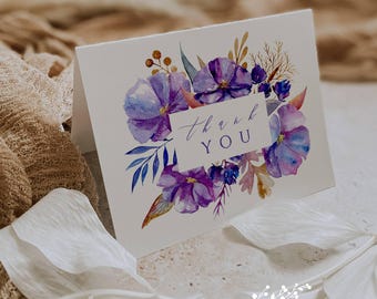 Violet Floral Thank You Notes: Elegant Purple Note Cards, Set of 12 with Envelopes
