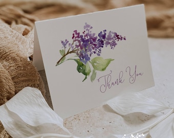 Lilac Thank You Cards: Spring Florals Cards, Purple Blooms (Set of 12 with Envelopes)