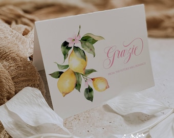 Pink Lemon Bridal Shower Thank You Cards: Italy Theme, Set of 12 with Envelopes