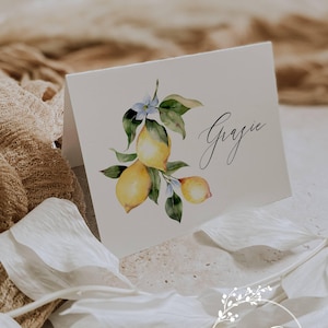 Lemon Grazie Thank You Notes: Italy Inspired, Personalized Set of 12 with Envelopes