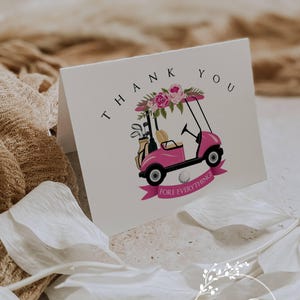 Pink Golf Cart Thank You Notes: Personalized Girl Golfer Cards (Set of 12 with Envelopes)