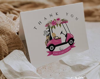 Pink Golf Cart Thank You Cards: Personalized Golfer Stationery (12 Cards with Envelopes)