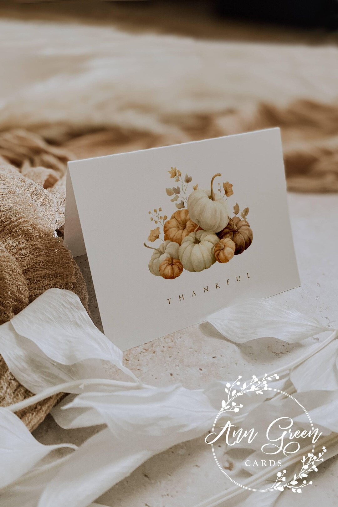 Pumpkin Thank You Cards: Rustic Leaf Fall Notecards, Personalized Set ...