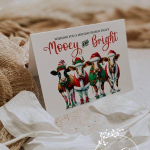 Funny Cow Christmas Cards: Santa and Elf Hats, Set of 12 with Envelopes