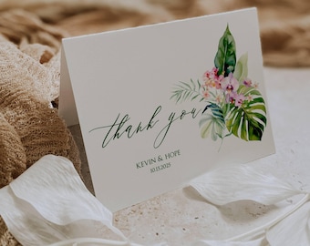 Tropical Wedding Thank You Cards: Hawaiian Flowers, Personalized, Set of 12