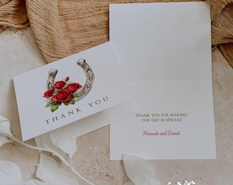 Horseshoe Rose Bridal Shower Thank You Cards: Lucky in Love Stationery (Set of 12)
