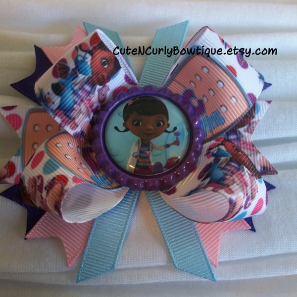 Doc McStuffins Hair bow Girls Pink Blue Purple Bottle Cap