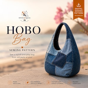 Upcycling-Jeans-Hobo-Bag-Schnittmuster | Umweltfreundliches Denim-Tragetaschen-Schnittmuster | Einfache PDF-Anleitung für eine lässige Tasche | Anfängerfreundlich und abfallfrei