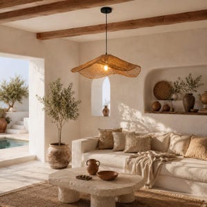 Handgefertigte Hängelampe aus Rattan, Retro-Loft-Kronleuchter, braune Küchenleuchte