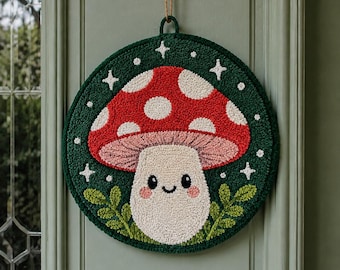Textured Textile Entry Accent, Handcrafted Punch Needle Door Hanging, 20 cm Round Fiber Art Decor