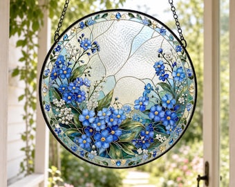 Decorazione per finestra rotonda con scritta "Non ti scordar di me", in stile vetrata, stampata UV, regalo commemorativo.