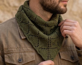 Patrón digital para tejer bufandas de hombre, diseño elegante de pañuelo y tejido en PDF.