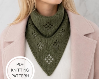 Digital Download: Easy Small Triangle Scarf Pattern, Knit Kerchief Tutorial for Beginners SVG