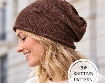 Patrón PDF para gorro holgado de punto, patrón fácil para gorro de mujer (descarga digital)