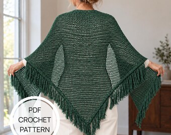 Crochet Shawl Pattern for Women PDF, Easy Triangle Instant Download, Fringe Wrap Digital Download