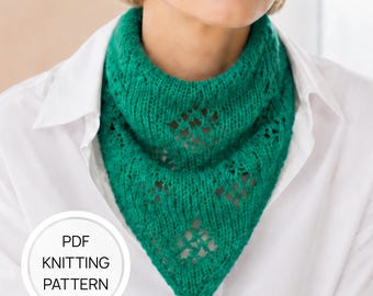Beginner-Friendly Triangle Scarf Knitting Pattern PDF, Easy Bandana Shawl Tutorial, Knit Kerchief Digital Download
