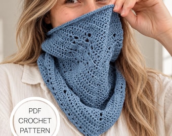 Patrón de pañuelo tipo bandana de ganchillo, pañuelo triangular para el cuello en PDF, pañuelo hecho a mano para mujer (descarga digital instantánea)