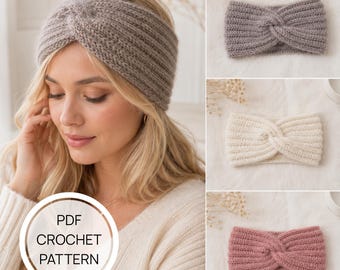 Patrón de diadema de ganchillo en PDF, turbante bohemio de moda, descarga digital para calentador de cabeza